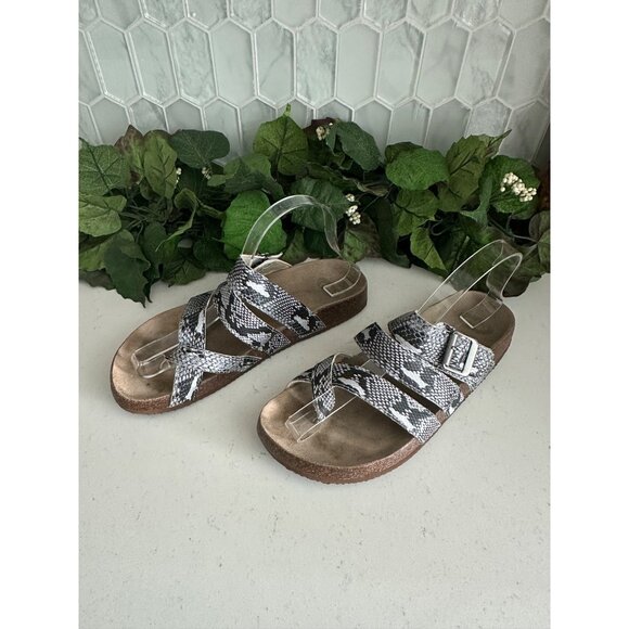 Snake Print Sandals With Adjustable Strap & Cork Sole - Picture 2 of 7